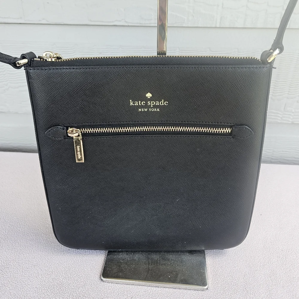 Kate Spade Sadie North South Crossbody Purse Black Leather Square
